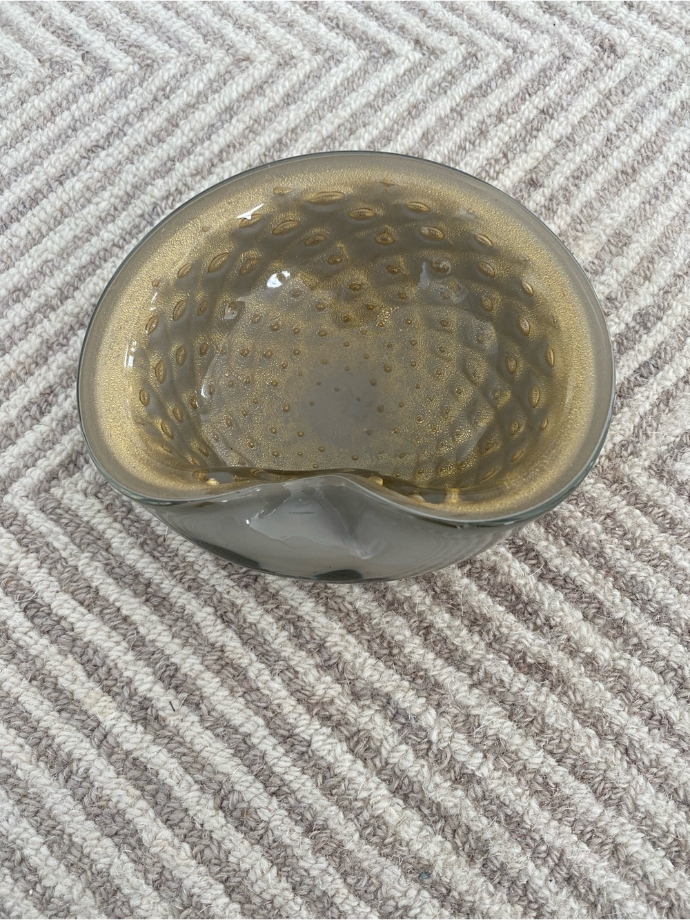 Vintage Murano Styled Bullicante Gold Flake Art Glass Mid Century Ashtray